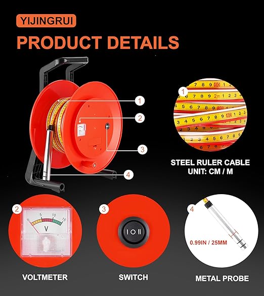 YJINGRUI Water Level Meter with Fixed Probe and Steel Tape