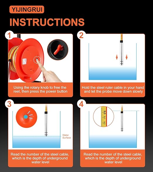 YJINGRUI Water Level Meter with Fixed Probe and Steel Tape